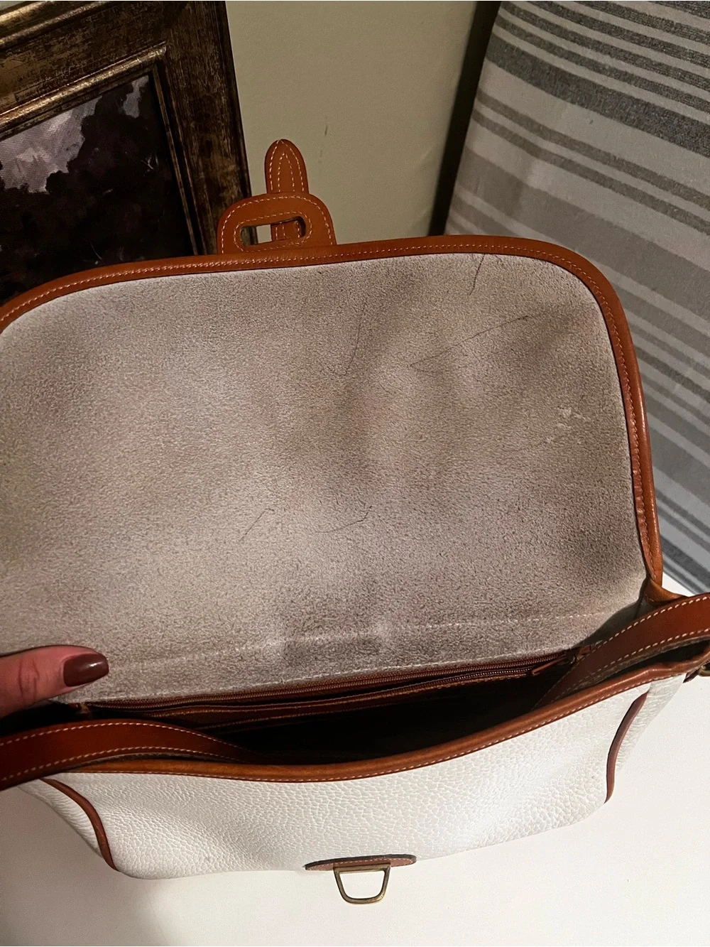 Vintage Dooney and Bourke White and Brown Leather Crossbody Bag